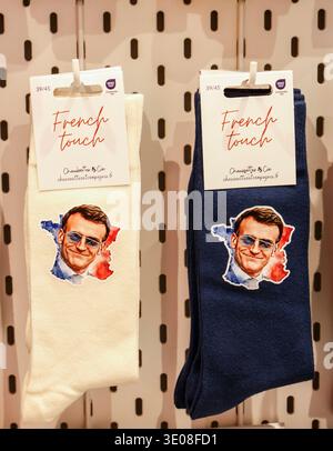 EMMANUEL MACRON SOCKEN PARIS Stockfoto