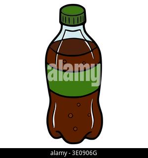 Vektor-Illustration einer braunen Soda-Flasche mit grünem Etikett und Kappe, isoliert auf weiß Stock Vektor