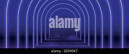 Neonlichttunnel auf blauem Hintergrund. Stock Vektor