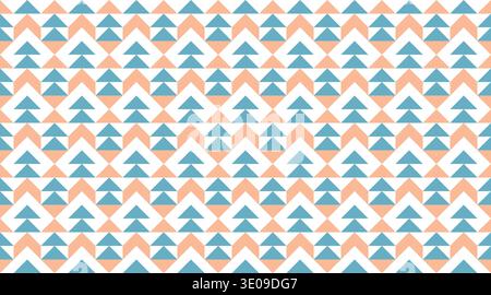 Nahtloses geometrisches Muster mit blauen und pfirsichfarbenen Dreiecken in einem modernen, ethnisch inspirierten Chevron-Arrangement. Dieses kachelbare Vektordesign ist ideal für Stock Vektor