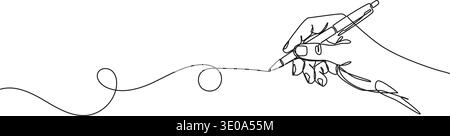 Durchgehende Linienzeichnung von Hand halten Kugelschreiber, Handschrift Linie Kunst Vektor Illustration Stock Vektor