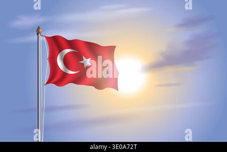 Truthahnflagge fliegt am Himmel mit Sonnenlicht Hintergrund Stock Vektor