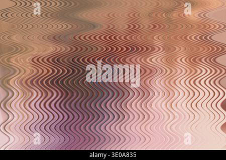 Ein abstrakter Hintergrund mit warmen Tönen wie Braun, Rosa und Anklängen von Violett, stark modifiziert durch ein starkes, sich wiederholendes, wellenförmiges Verzerrungseffekt-Akro Stockfoto