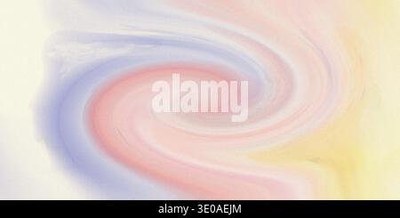 Ein lebendiger, mehrfarbiger Strudel mit pastellfarbenen Rosa-, Blau- und Gelbtönen schafft eine dynamische und verspielte abstrakte Komposition mit weichen Kanten Stockfoto