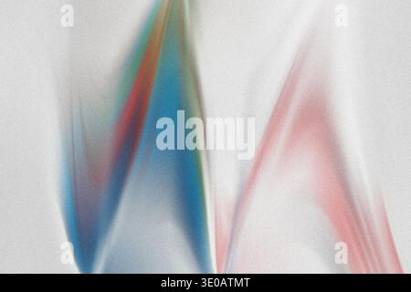 Eine abstrakte Komposition mit dynamischen, farbenfrohen Lichtstreifen, hauptsächlich blau und rot, vor einem strukturierten, körnigen hellgrauen oder weißen Hintergrund Stockfoto
