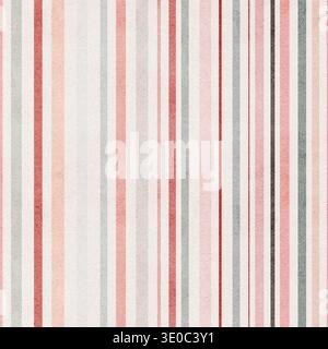 Nahtloses gestreiftes Aquarellmuster mit vertikalen roten, rosa und grauen Linien auf strukturiertem Papierhintergrund Stockfoto