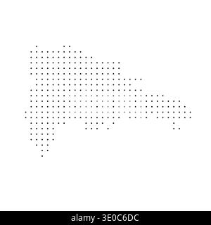 Gepunktete Landkarte der Dominikanischen Republik. Abbildung mit schwarzen Pixeln isoliert auf weißem Hintergrund. Vektorkreis Mosaik. Stock Vektor