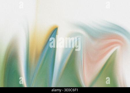Dieses lebendige abstrakte Bild zeigt mehrfarbige, geschwungene Formen auf weißem Hintergrund mit einer Mischung aus Gelb-, Blau-, Grün- und Rosa-Tönen, die sich in den vordergrund stellen Stockfoto