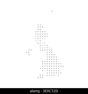 Gepunktete Länderkarte Großbritannien. Abbildung mit schwarzen Pixeln isoliert auf weißem Hintergrund. Vektorkreis Mosaik. Stock Vektor