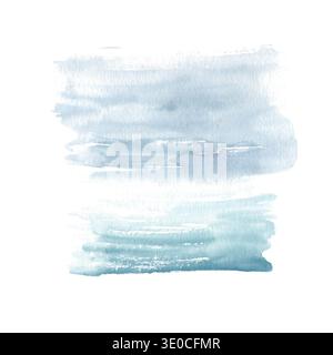 Blauer Wasserfarbenhintergrund mit weicher verlaufender Textur. Handgemalte abstrakte Wasseroberfläche Illustration isoliert auf weißem, künstlerischem Design Stockfoto