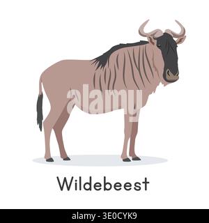 Gnus-Vektor-Illustration, Zeichentrick Clipart Charakter, Tier in flacher Art. Wilde Tiere, wilde Lebewesen, Tierkonzept. Blaues Gnus Stock Vektor