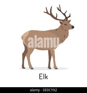 Elch- oder Wapiti-Vektor-Illustration, Zeichentrickfigur Clipart, Tier im flachen Stil. Wilde Tiere, wilde Lebewesen, Tierkonzept. ELK-Vektordesign Stock Vektor