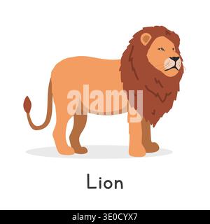 Löwenvektor-Illustration, Cartoon Clipart Charakter, Tier in flacher Art. Wilde Tiere, wilde Lebewesen, Tierkonzept. Löwenvektordesign isoliert Stock Vektor
