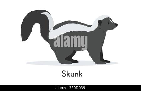 Gestreifte Skunk Vektor Illustration, Cartoon Clipart Charakter, Tier in flacher Art. Wilde Tiere, wilde Lebewesen, Tierkonzept. Niedlicher Skunk-Vektor Stock Vektor