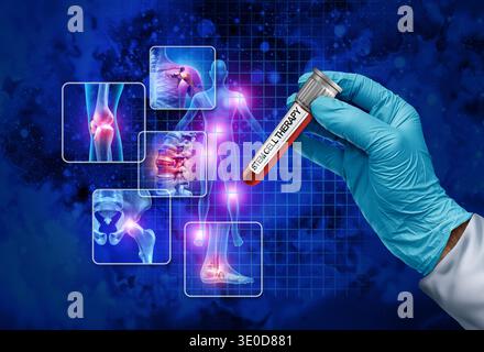 Stammzelltherapiekonzept Spende und humanregenerative Behandlung Stammzellspende als regenerative Medizin als mesenchymale Zellen in einem Reagenzglas W Stockfoto