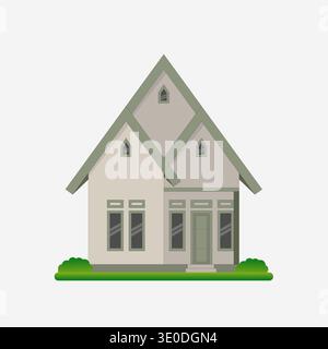 Minimalistisches modernes Haus Illustration in flachem Design Stil, graues Gebäude isoliert auf weißem Hintergrund. Stock Vektor