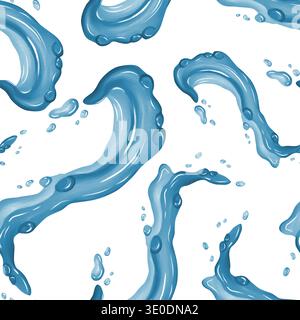 Nahtloses Muster dynamischer blauer Wasserspritzer mit Tropfen, das fließende Bewegungen und organische Formen einfängt. Stockfoto