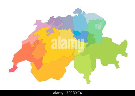 Schweiz politische Karte der Verwaltungsbezirke - Kantone. Regenbogenspektrum bunte leere Vektorkarte. Stock Vektor