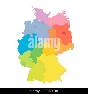 Deutschland politische Karte der Verwaltungsbereiche - bundesländer. Regenbogenspektrum bunte leere Vektorkarte. Stock Vektor