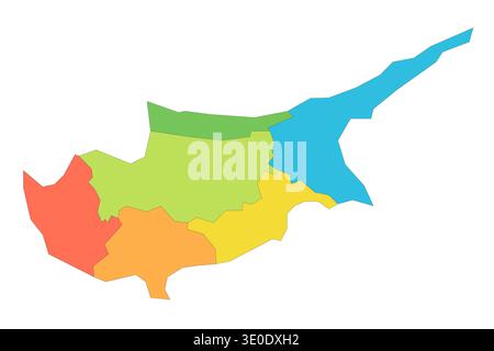 Zypern politische Karte der Verwaltungsbereiche - Bezirke. Regenbogenspektrum bunte leere Vektorkarte. Stock Vektor