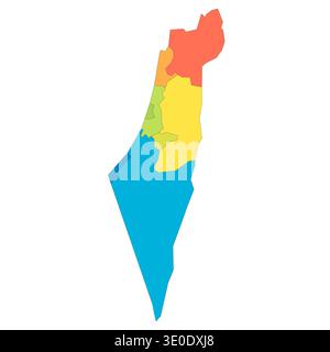 Israelische politische Karte der Verwaltungseinheiten - Bezirke, Gazastreifen und Judäa und Samaria. Regenbogenspektrum bunte leere Vektorkarte. Stock Vektor