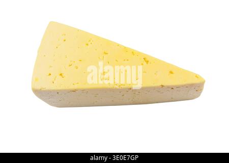 Stück schweizer Käse isoliert auf weißem Hintergrund Stockfoto
