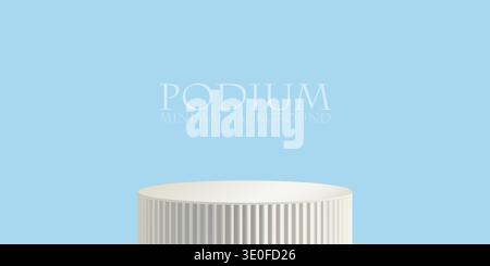 Blue bg 3D-Poduim, Produkt-Display-Plattform. Leichte, minimalistisch abstrakte Bühne, Zylinder-Siegersockel. Weiße Marmorsäulenszene, pastellfarbene Zimmerwand Stock Vektor