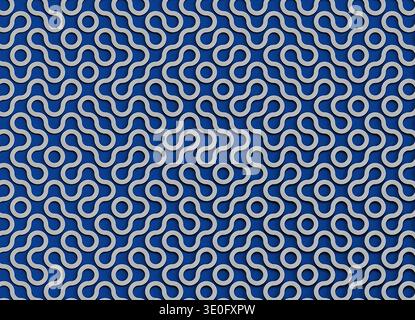 3D-Rendering einer abstrakten dekorativen Oberfläche, die aus verflochtenen seilähnlichen Schlaufen besteht, die in einem sich wiederholenden geometrischen Muster angeordnet sind. Die erhöhte geflochtene Co Stockfoto