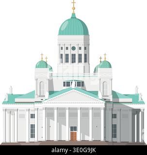 Lutherische Kathedrale von Helsinki in Finnland isoliert auf weißem Hintergrund Vektor-Illustration. Monuments and Landmarks Series Stock Vektor