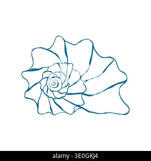 Muschel im Doodle-Stil. Meeresschneckenschale in Blau. Verdrehte Spiralschale. Handgezeichnete Vektorumrissdarstellung isoliert auf weißem Hintergrund. Stock Vektor