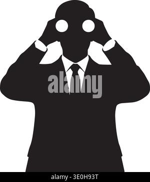Schwarze Vektor-Silhouette eines Geschäftsmannes in Anzug und Krawatte, der durch ein Fernglas schaut, strategische Vision Illustration für geschäftliche Weitsicht und Planung Stock Vektor