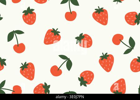 Nahtloses Sommermuster mit Erdbeeren und Kirschfrüchten - Vektor-Illustration Stock Vektor