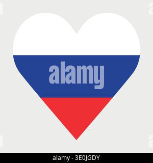 Flags of Russia – Symbol der flachen Kollektion. Russland Nationalflagge Set Form Variationen Vektor Symbol. Isolierter Aufkleber. Russland Flaggensymbol setzt Herz und Schild Stock Vektor