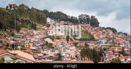 Panoramablick auf Cusco, Peru vom Aussichtspunkt San Cristobal Stockfoto