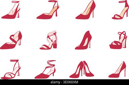 Rote High Heels Schuhe Vektoren Set, Frau Schuh Vektoren, High Heels Schuhe svg, High Heels Schuhe Clipart, Schuhe Vektoren, Red Heels Vektoren. Stock Vektor