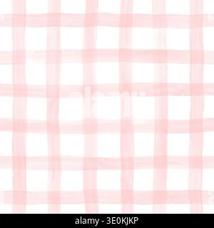 Weiches, nahtloses Gingham-Muster in Pastellrosa. Handgemalter karierter Hintergrund perfekt für Textilien, Küchendekor, Tischdecken, Packagi Stockfoto