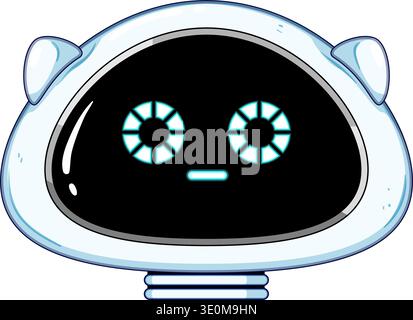 Cartoon-Roboterkopf-Figur mit blau leuchtenden Augen Stock Vektor