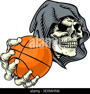 Grim Reaper Death Skeleton Basketball Team Maskottchen Stock Vektor