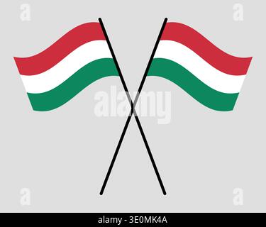 Flags of Hungary – Symbol der flachen Sammlung. Ungarn Nationalflagge Set Form Variationen Vektor Symbol. Isolierter Aufkleber. Vektorillustrationssatz Stock Vektor