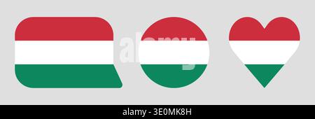 Flags of Hungary – Symbol der flachen Sammlung. Ungarn Nationalflagge Set Form Variationen Vektor Symbol. Isolierter Aufkleber. Vektorillustrationssatz Stock Vektor