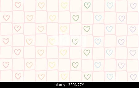 Das Muster in Karomuster in Pastellfarben im Regenbogenmuster. Minimalistischer, handgezeichneter rosa Schachbretthintergrund. Süße Retro-Ästhetik für Stolz, Baby Stock Vektor