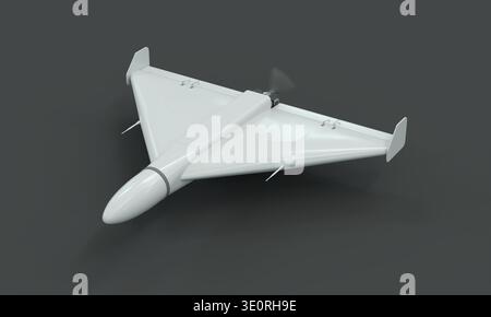 Militärdrohne mit Delta Wing Design – 3D-Rendering auf grauem Hintergrund Stockfoto