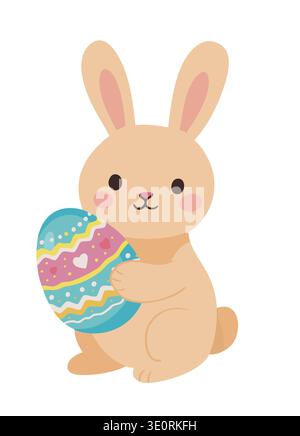 Süßer Osterhase, der ein Osterei hält Stock Vektor