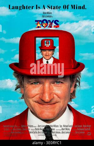 Toys (1992) von Barry Levinson mit Robin Williams, Michael Gambon und Joan Cusack. Ein exzentrischer Spielzeughersteller erbt die Fantasy-Fabrik seines Vaters, aber sein Militärbruder droht, sie in eine Waffenfabrik zu verwandeln. Foto eines Original-Posters aus dem Jahr 1992 (USA), das NUR FÜR REDAKTIONELLE ZWECKE VERWENDET WIRD. Quelle: BFA / 20th Century Fox Stockfoto