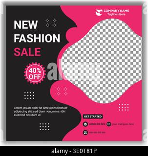 Neues Modesale-Social-Media-Post-Banner-Template mit rosa und schwarzem Design Stock Vektor