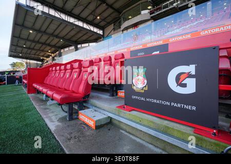 März 2026; Stok CAE Ras, Rennbahn, Wrexham, Wales; EFL Championship Football, Wrexham gegen Swansea City; Ein allgemeiner Blick auf das Stok CAE Ras Stadium vor dem Spiel Stockfoto
