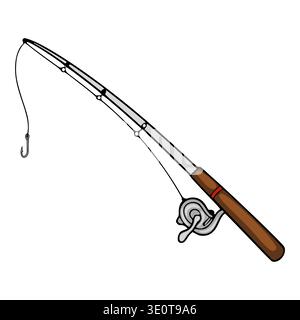Angelrute mit Spule und Haken, Vektorillustration für Angeln und Outdoor-Erholung Stock Vektor