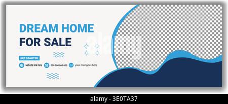 Traumhaus zum Verkauf Immobilien-Social-Media-Banner-Vorlage mit blauem Wellenhintergrund Stock Vektor