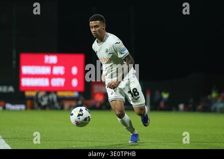 Wrexham, Großbritannien. März 2026. Gustavo Nunes aus Swansea City in Aktion. EFL Skybet Championship Match, Wrexham gegen Swansea City bei STōK CAE Ras in Wrexham, Wales am Freitag, den 13. März 2026. Dieses Bild darf nur für redaktionelle Zwecke verwendet werden. Nur redaktionelle Verwendung, .PIC von Chris Stading/ Credit: Andrew Orchard Sportfotografie/Alamy Live News Stockfoto