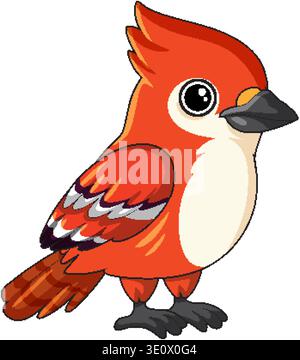 Eine leuchtende rote Kardinalvogel-Vektor-Illustration mit großen Augen und einem Haubenkopf Stock Vektor